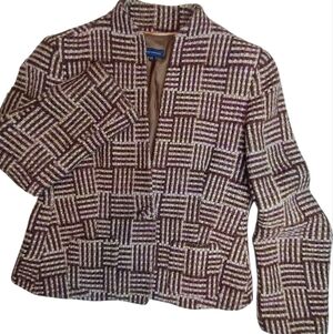 Adolfo Dominguez Brown Maroon and Cream Patterned Fuzzy Wool Jacket Size 44 (8)
